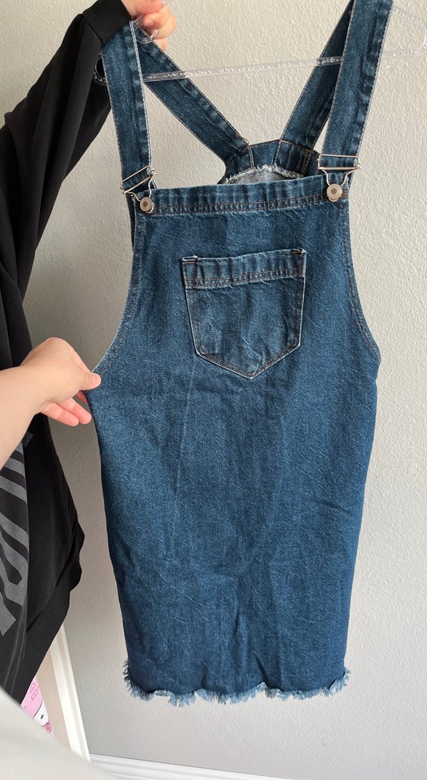 Kadın Koyu Mavi Denim Midi Kısa Salopet - Görsel 2