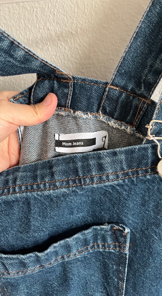 Kadın Koyu Mavi Denim Midi Kısa Salopet - Görsel 4