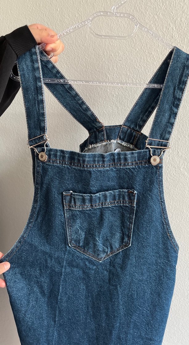 Kadın Koyu Mavi Denim Midi Kısa Salopet - Görsel 3