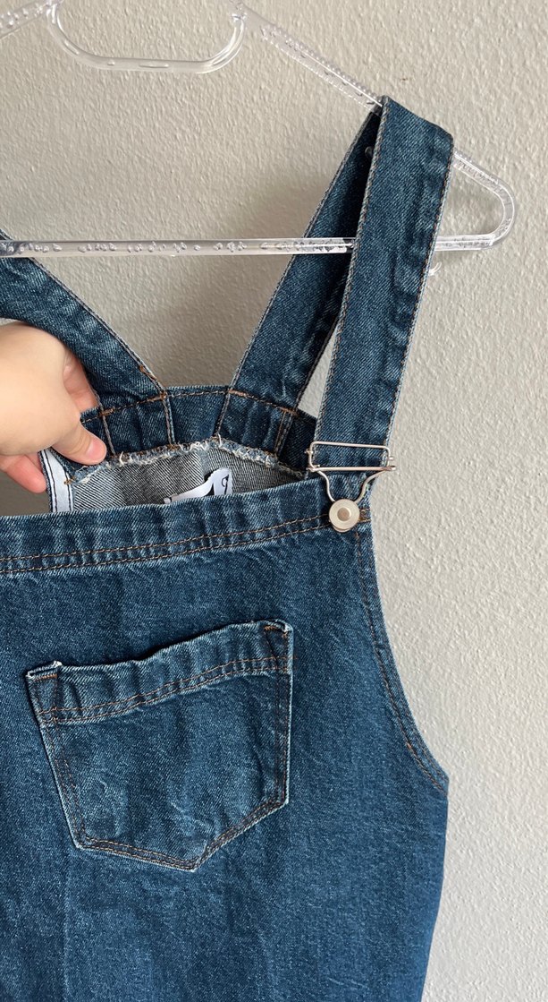 Kadın Koyu Mavi Denim Midi Kısa Salopet - Görsel 5