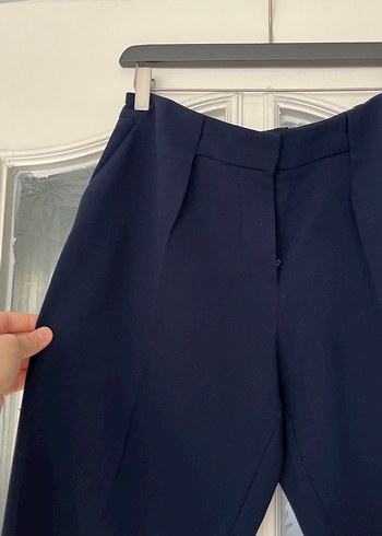 Lacivert Pilili Kadın Kumaş Pantolon - Görsel 4