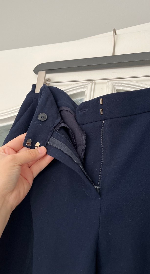 Lacivert Pilili Kadın Kumaş Pantolon - Görsel 5
