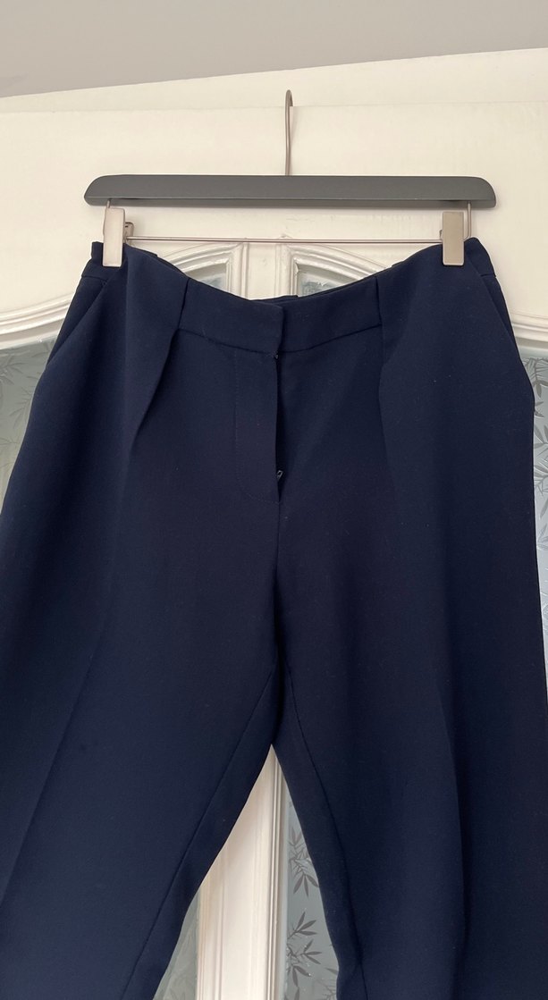 Lacivert Pilili Kadın Kumaş Pantolon - Görsel 3