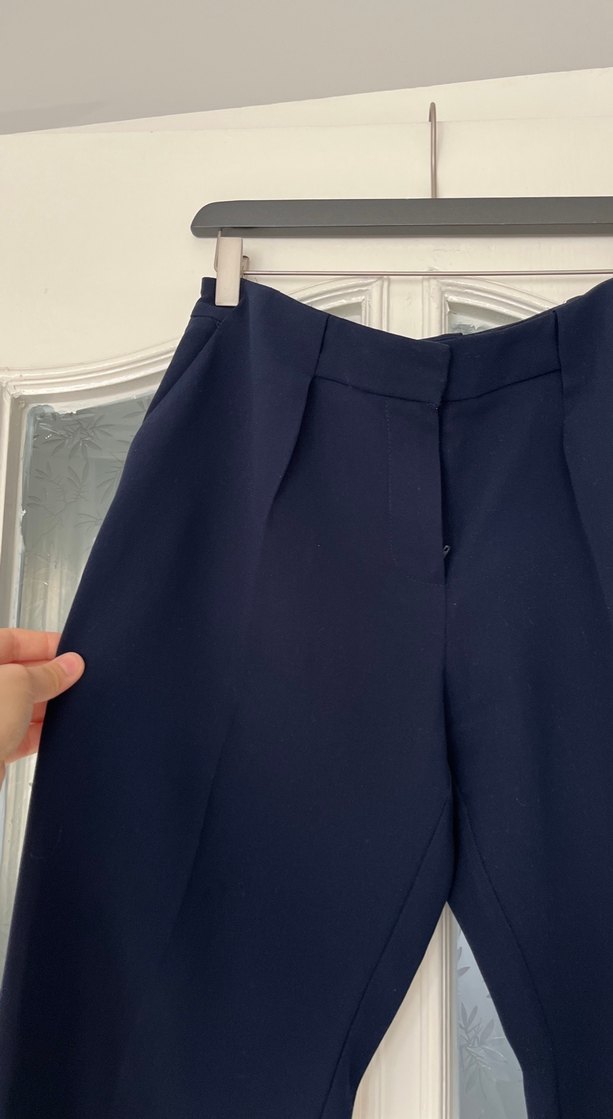 Lacivert Pilili Kadın Kumaş Pantolon - Görsel 4