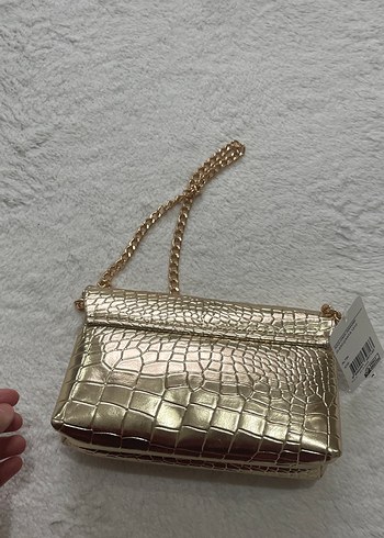 Altın Renk Zincir Detaylı Yılan Desenli Kadın Çanta - Görsel 5