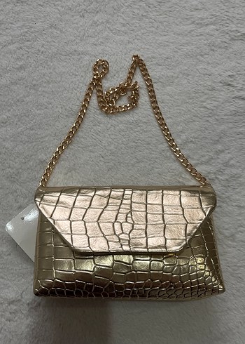 Altın Renk Zincir Detaylı Yılan Desenli Kadın Çanta - Görsel 2