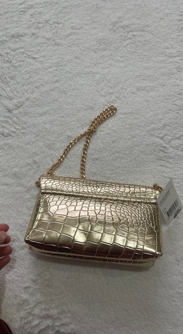 Altın Renk Zincir Detaylı Yılan Desenli Kadın Çanta - Görsel 5