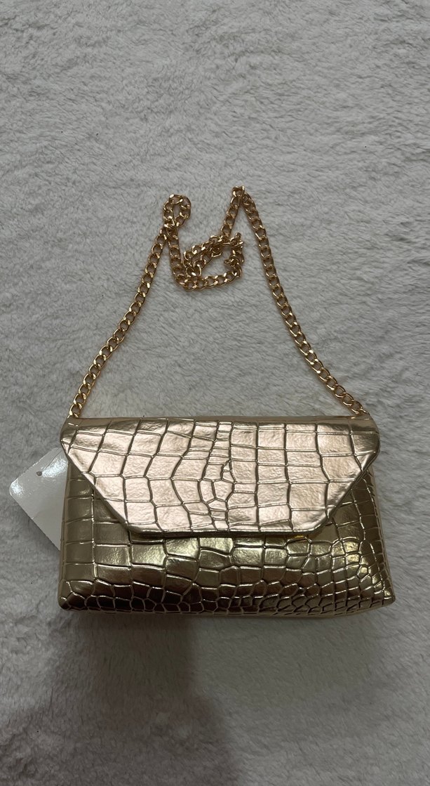 Altın Renk Zincir Detaylı Yılan Desenli Kadın Çanta - Görsel 2