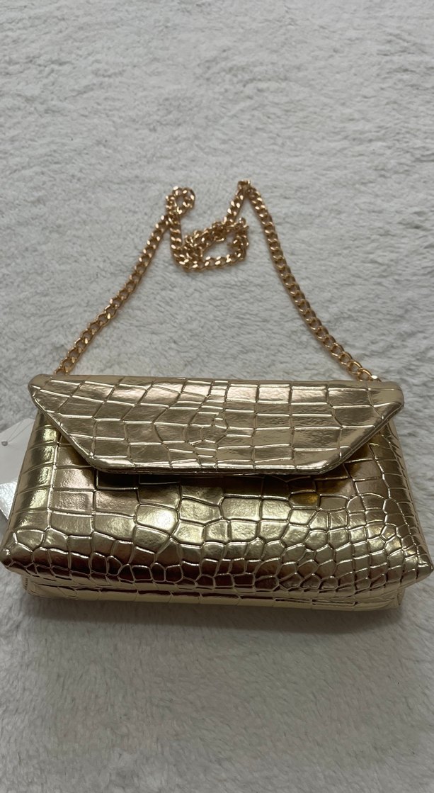 Altın Renk Zincir Detaylı Yılan Desenli Kadın Çanta - Görsel 3