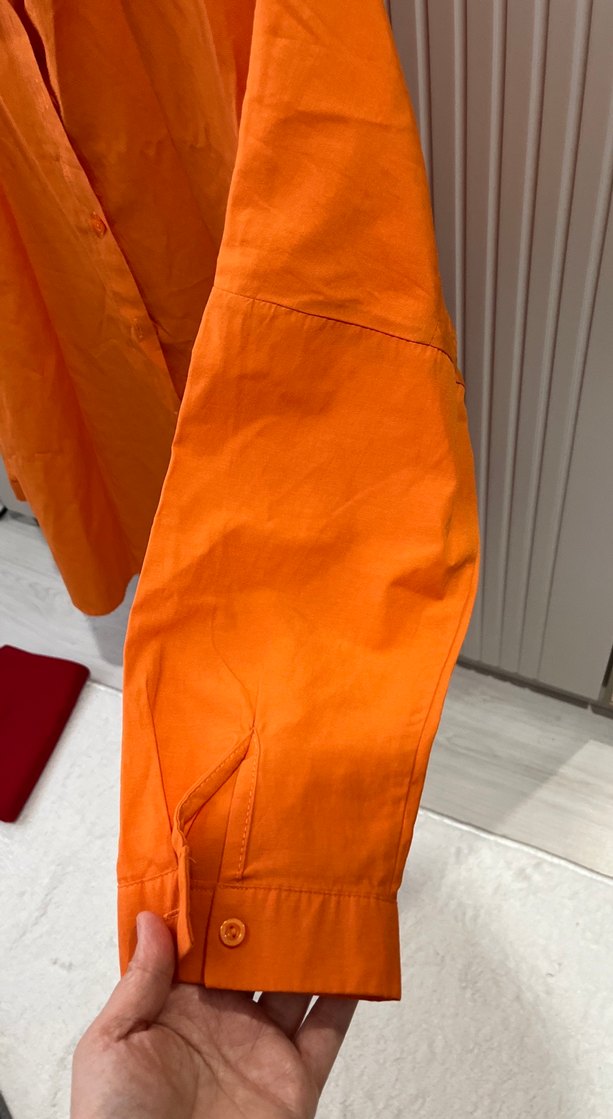 Turuncu Düğmeli Keten Gömlek - Görsel 3