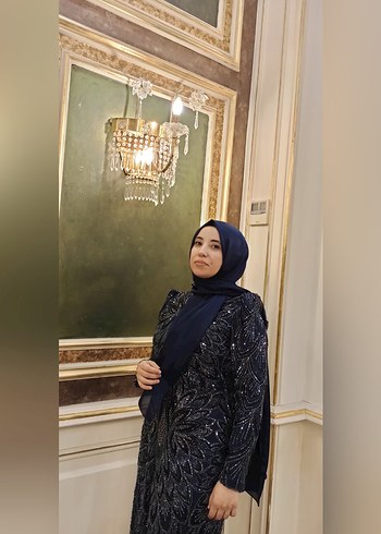 Abiye Uzun Lacivert Yılan Desenli V Yaka Elbise