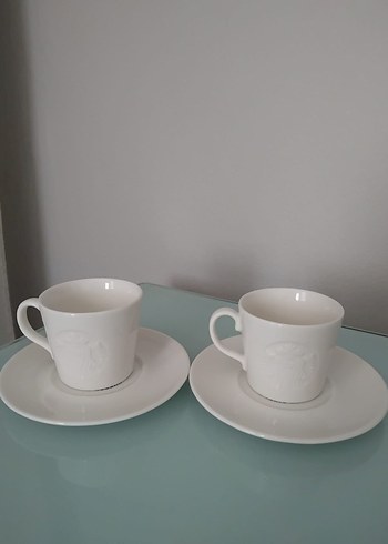 Starbucks Beyaz Seramik 2'li Kahve Fincanı ve Tabağı