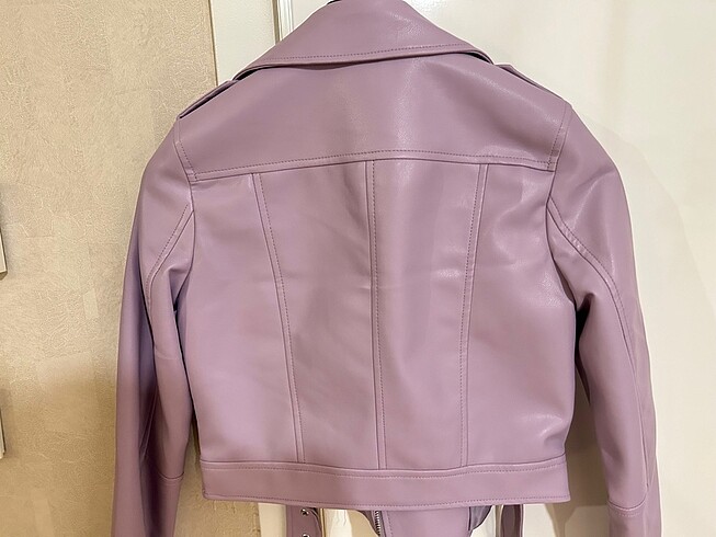 xs Beden Stradivarius XS Lila Suni Deri Crop Ceket