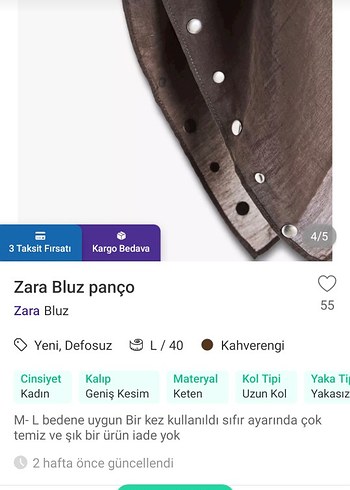 Kahverengi Keten Kadın Panço - Görsel 5