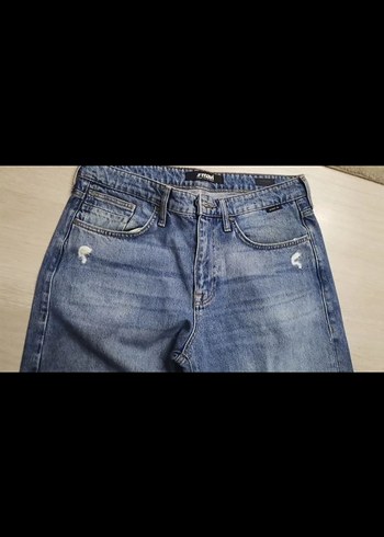 Kadın  Mavi Bol Kesim Denim Pantolon - Görsel 4