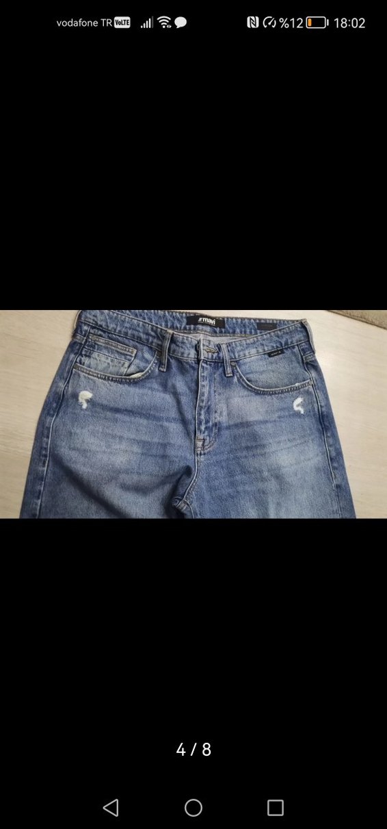 Kadın  Mavi Bol Kesim Denim Pantolon - Görsel 4