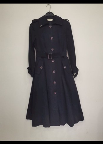 Düğmeli Siyah Uzun Kadın Kaban - Görsel 6