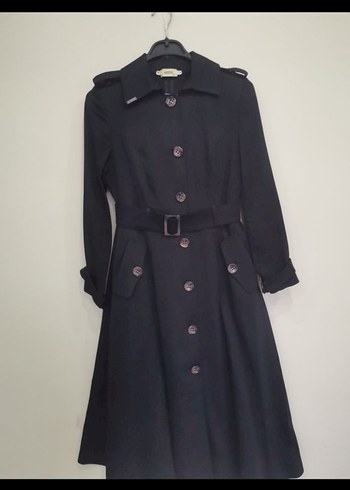 Düğmeli Siyah Uzun Kadın Kaban - Görsel 2