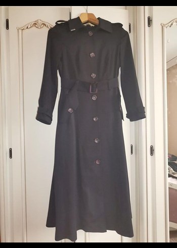 Düğmeli Siyah Uzun Kadın Kaban - Görsel 8