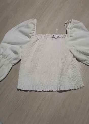 Beyaz Pamuklu Mini Bluz, Salaş Kesim - Görsel 3