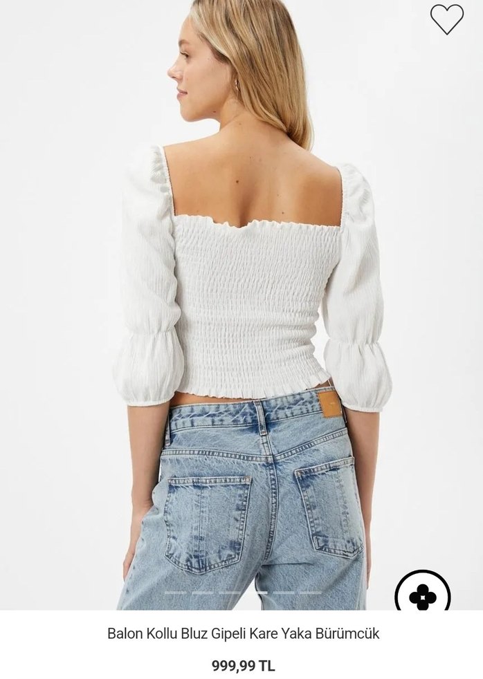 Beyaz Pamuklu Mini Bluz, Salaş Kesim - Görsel 2