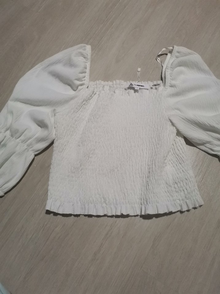 Beyaz Pamuklu Mini Bluz, Salaş Kesim - Görsel 3