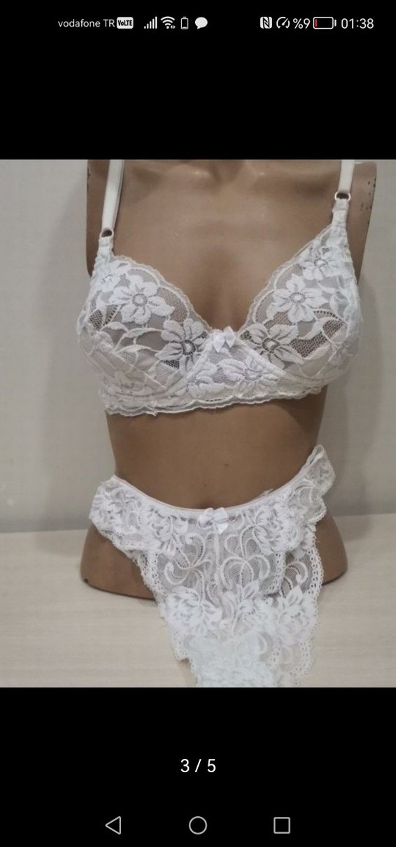 Beyaz Vintage Dantelli Mini Sütyen - Görsel 3