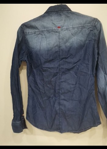 Kadın Lacivert Denim Kısa Kollu Gömlek - Görsel 3