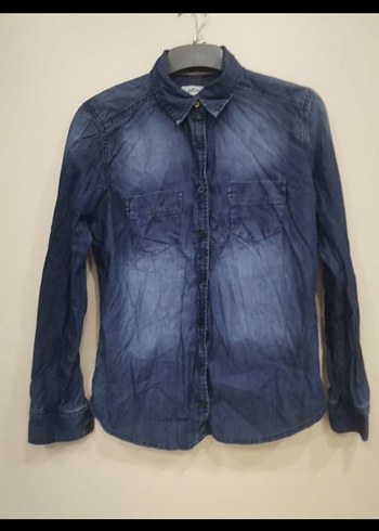 Kadın Lacivert Denim Kısa Kollu Gömlek - Görsel 2