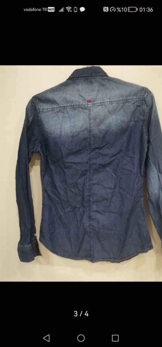 Kadın Lacivert Denim Kısa Kollu Gömlek - Görsel 3