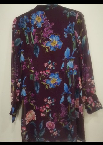 Uzun Kollu Mor Çiçekli Bohem Tunik - Görsel 7