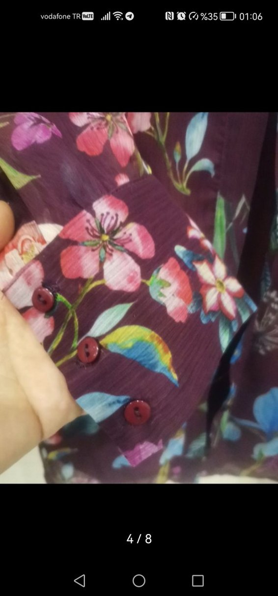 Uzun Kollu Mor Çiçekli Bohem Tunik - Görsel 4