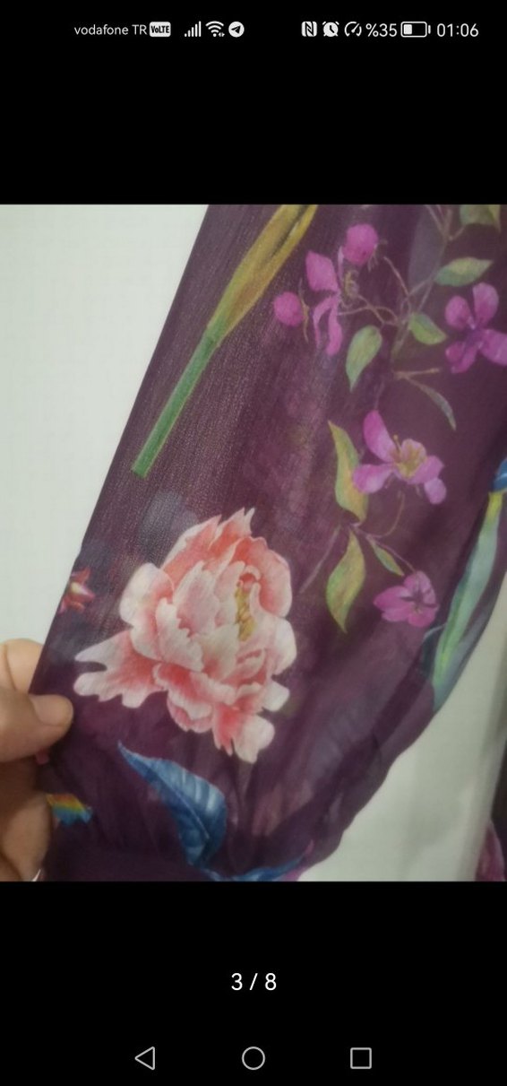 Uzun Kollu Mor Çiçekli Bohem Tunik - Görsel 3