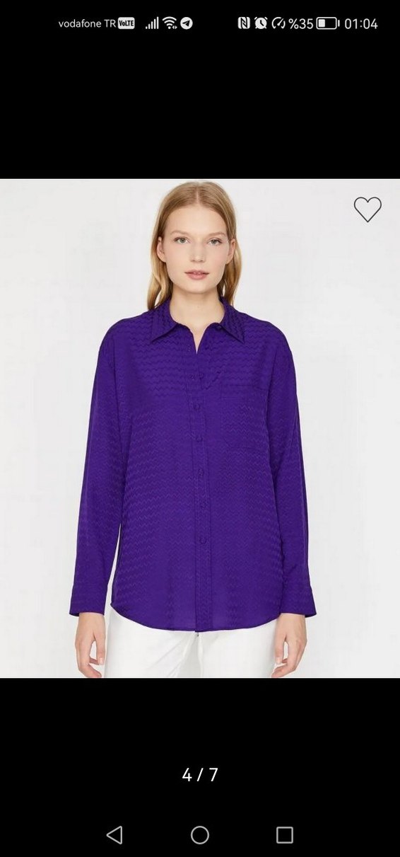 Mor V Yaka Uzun Kollu Kadın Gömlek - Görsel 4