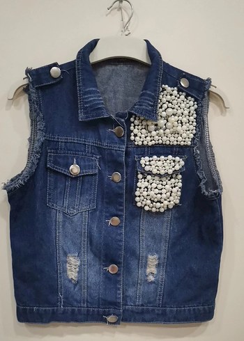 Çocuk  Mavi Kısa Kot Yelek ve Pantolon Takım - Görsel 4