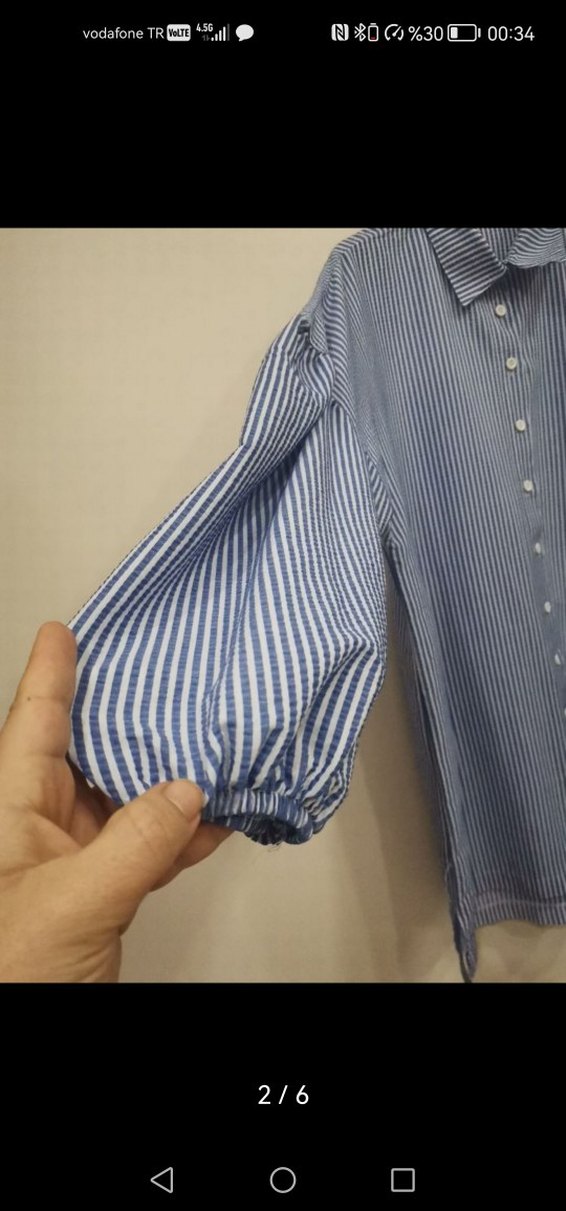 Mavi Çizgili Uzun Kollu Kadın Gömlek tunik - Görsel 2