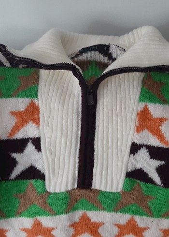 Renkli Yıldız Desenli Bohem Örgü Kazak - Görsel 2