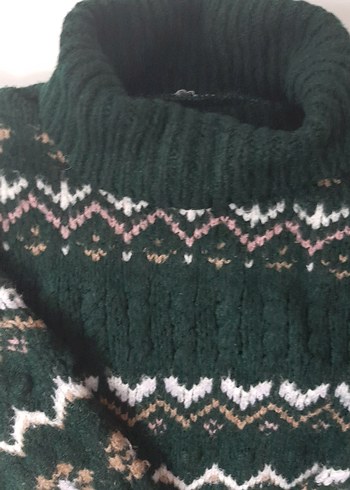 Bohem Stil Koyu Yeşil Balıkçı Yaka Kazak - Görsel 2