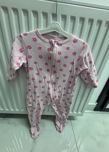 Pembe Çiçek Desenli Fermuarlı Bebek Tulum - Görsel 2