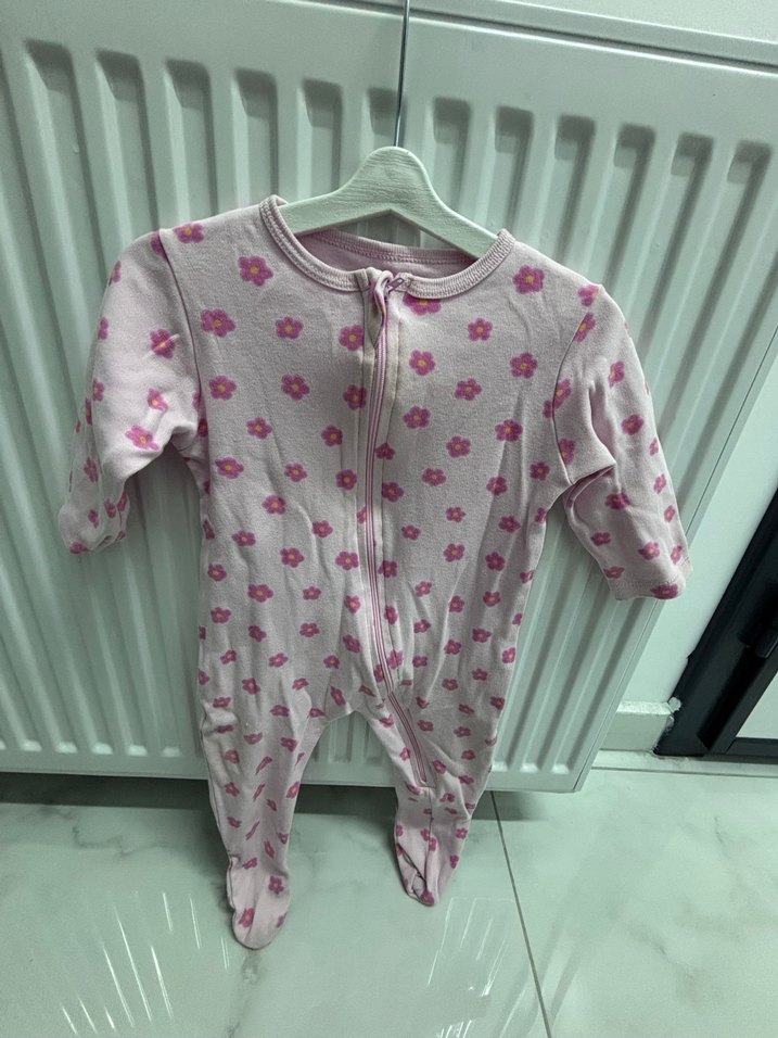 Pembe Çiçek Desenli Fermuarlı Bebek Tulum - Görsel 2