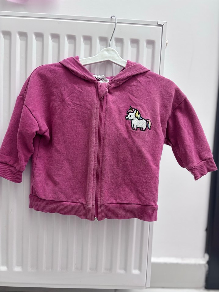 Kız Çocuk Pembe Kapüşonlu Fermuarlı Sweatshirt - Görsel 2