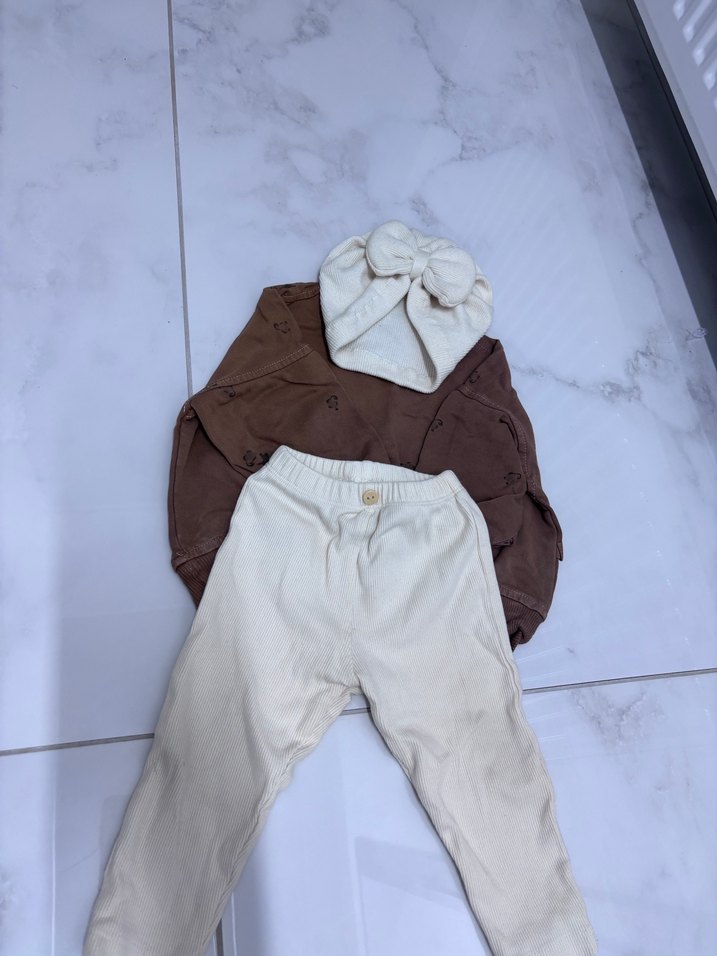 Kahverengi Uzun Kollu Bebek Kız Takımı - Görsel 2