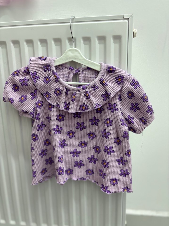 Kız Çocuk Mor Renk Fırfırlı Bluz - Görsel 2