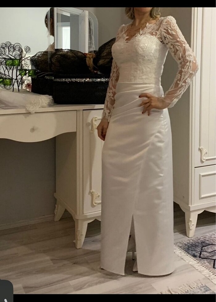 Nikah elbisesi&gelinlik&beyaz abıye(sünnet annesi abiyesi) - Görsel 5