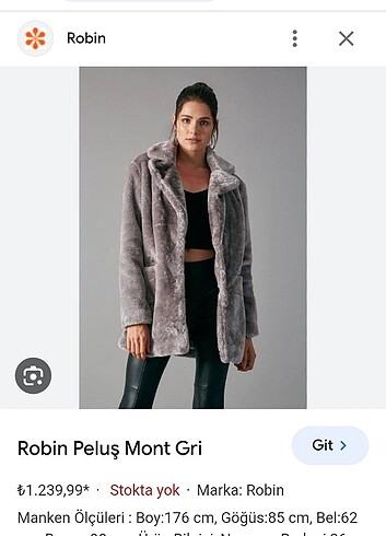 Robin gri peluş kaban 