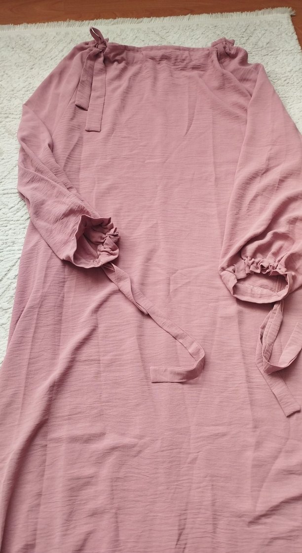 Pembe Uzun Keten Elbise, Salaş Kesim - Görsel 2