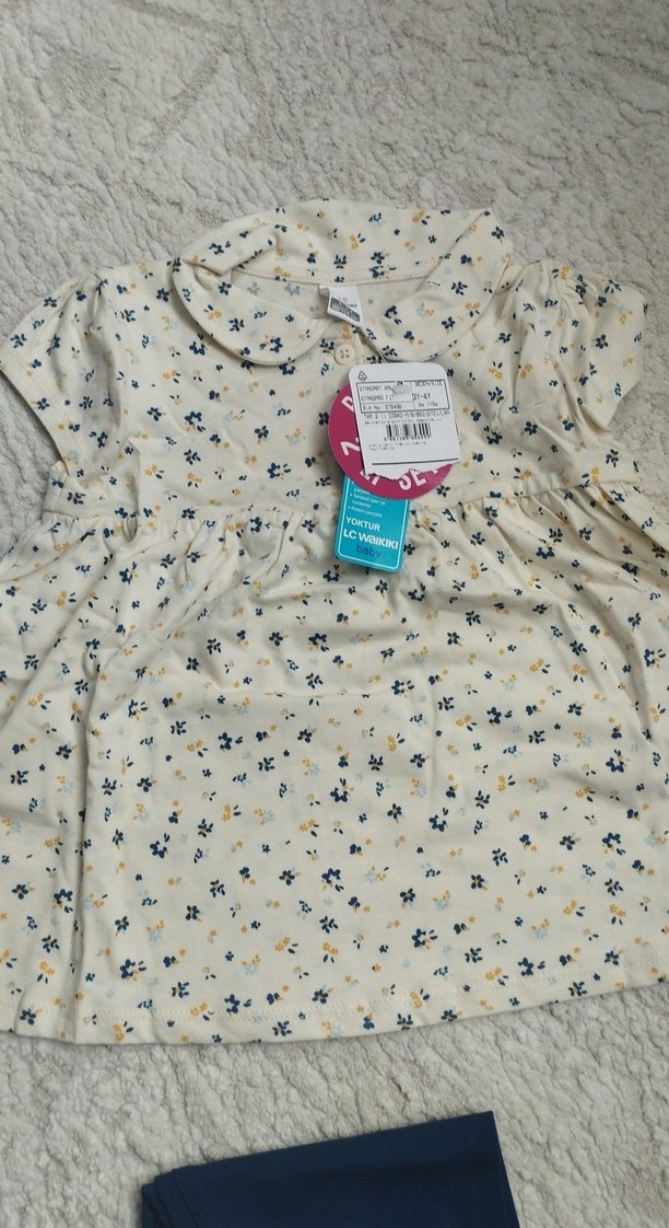 Bebek Kız Desenli Elbise ve Mavi Tayt Takımı - Görsel 4