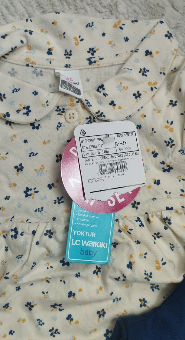 Bebek Kız Desenli Elbise ve Mavi Tayt Takımı - Görsel 2