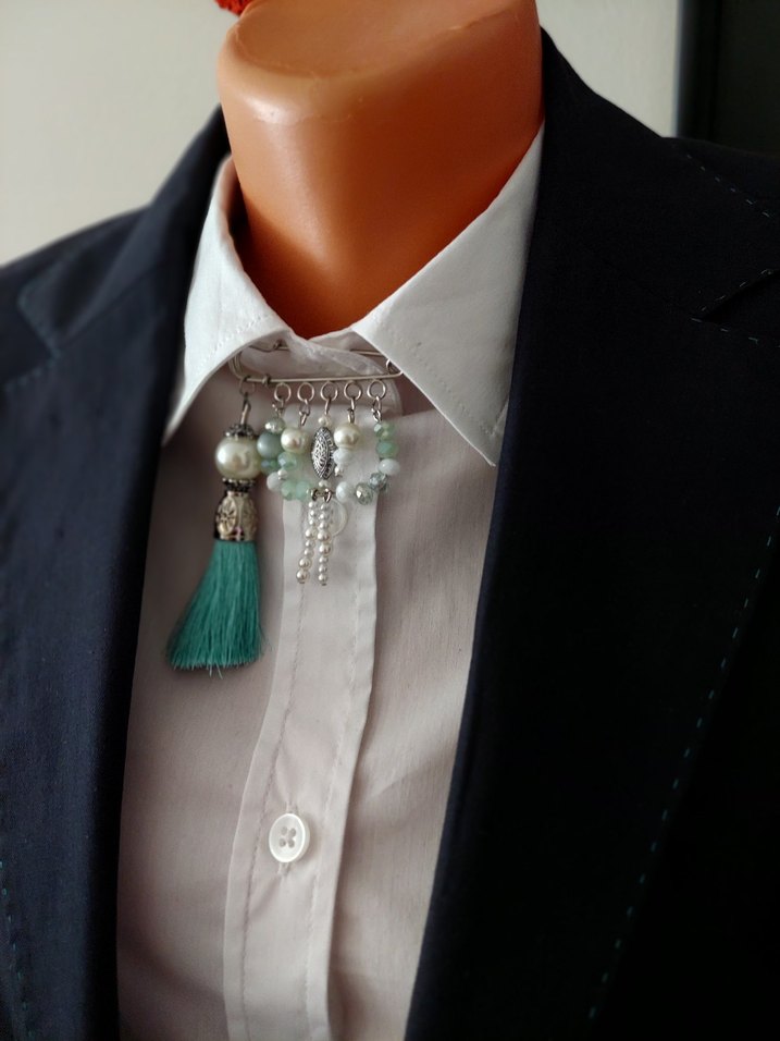 Püsküllü Turkuaz Nakışlı Kadın Broş - Görsel 4