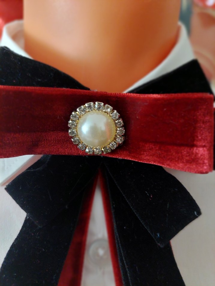 Bordo Kadife Fiyonk Broş İnci Detaylı - Görsel 3